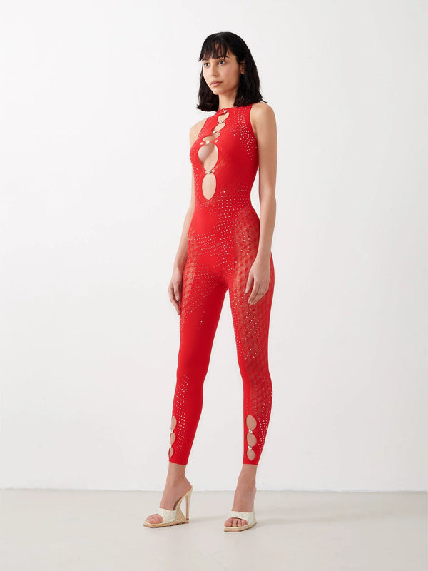 Poster Girl - Janice Jumpsuit with Rhinestones in Red