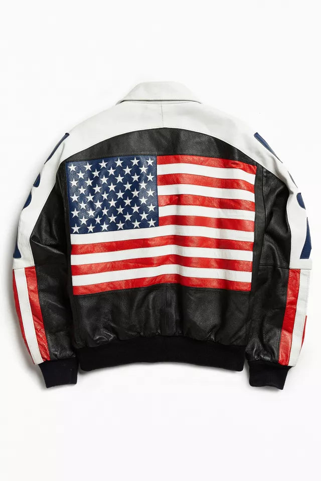 Vintage - Vintage USA Flag Leather Bomber Jacket