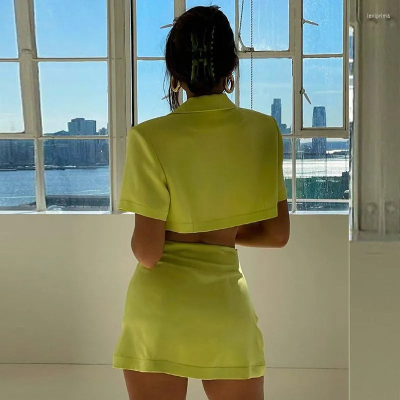 Mirror Palais - Green Crop Top Skirt Set