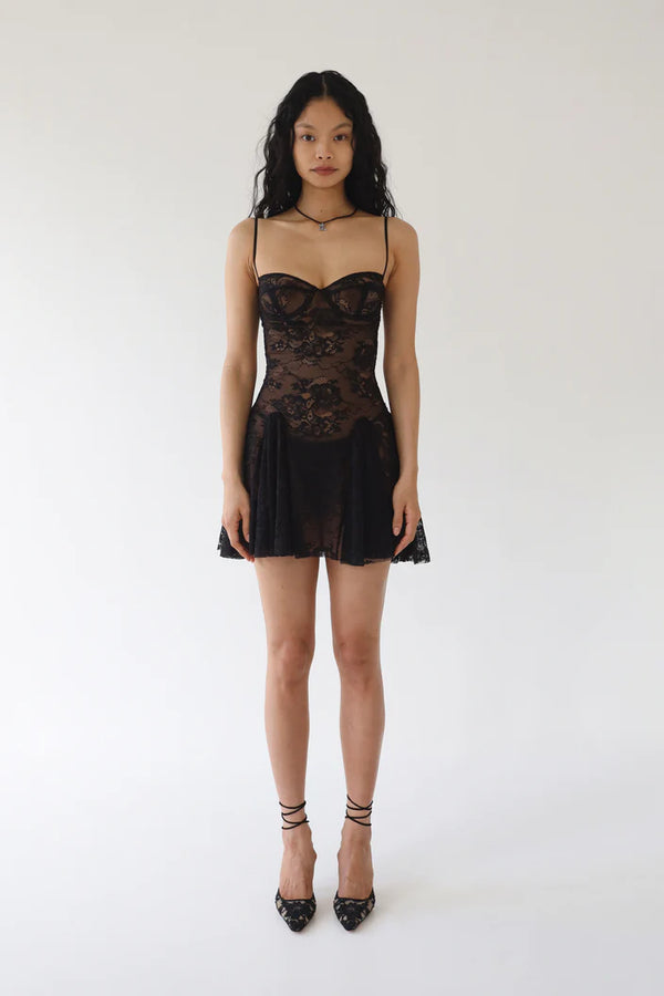 Mirror Palais - Black Rose Mini Dress