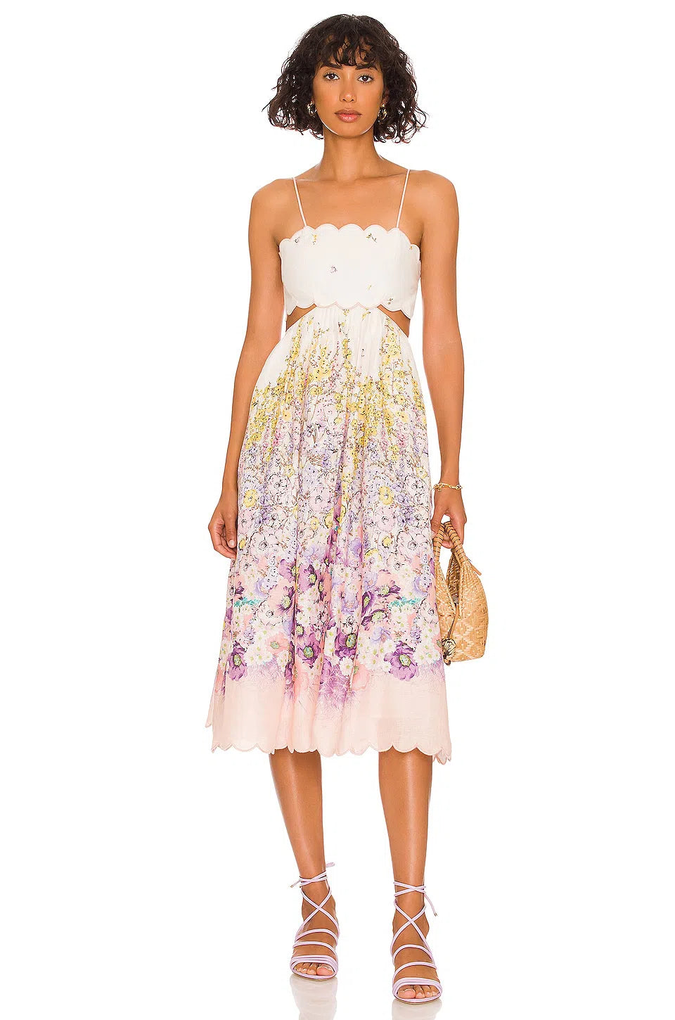 ZIMMERMANN Jude Scallop Midi Dress Peach Gradient Floral