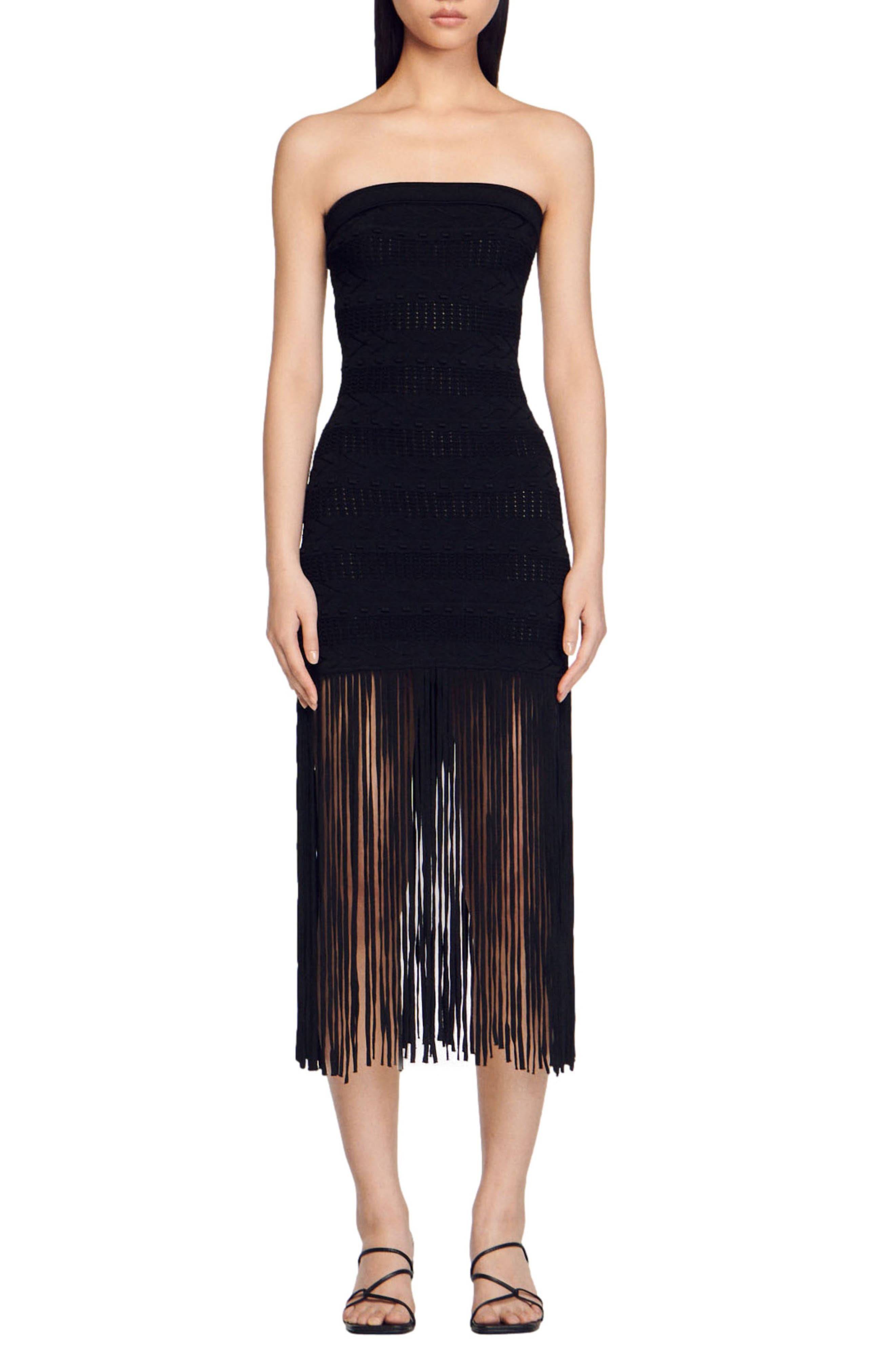 Fringe deals strapless dress