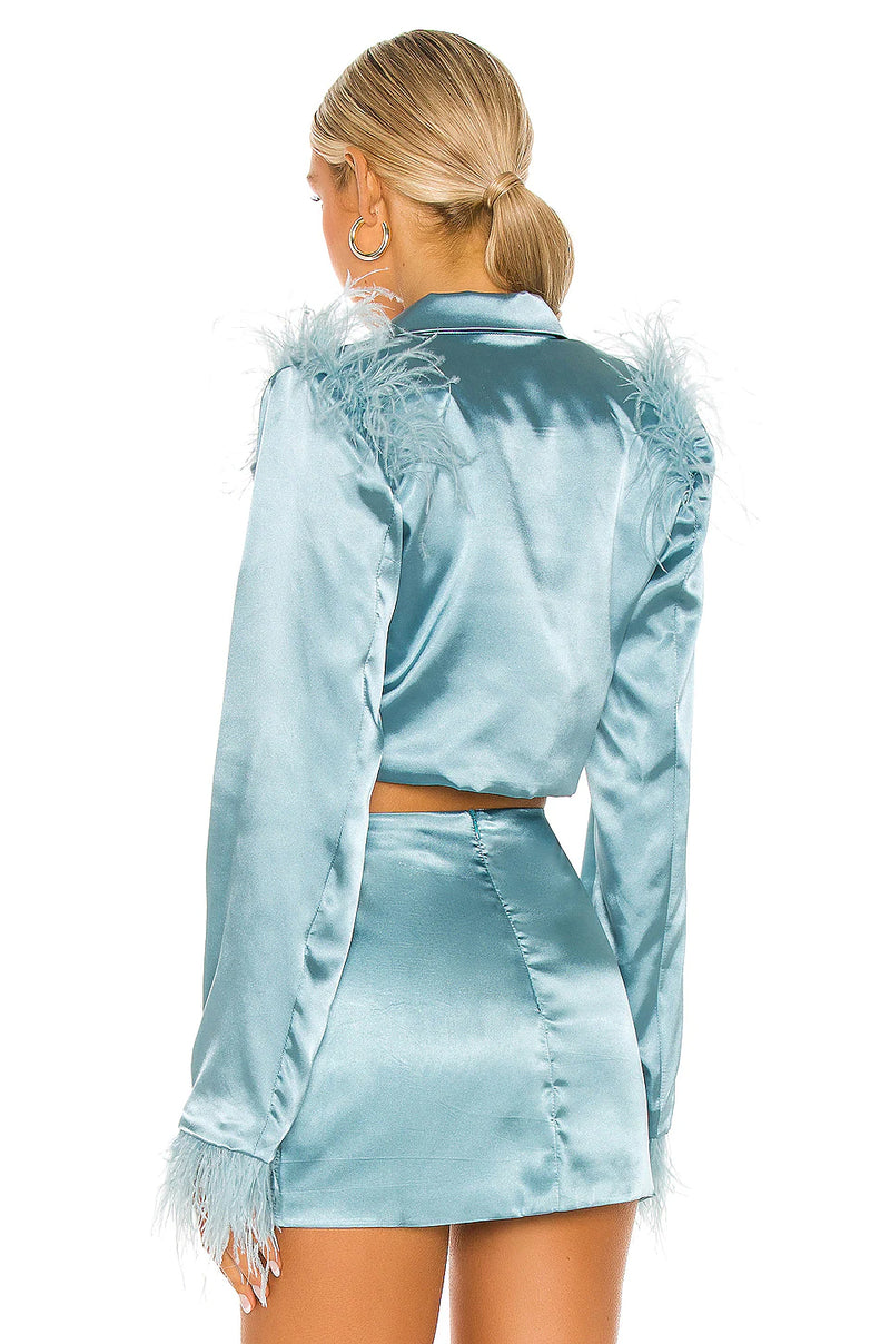Danielle Guizio -Feathered Double Breasted Cropped Blazer Set