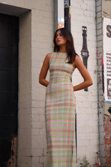 WITH HARPER LU - Plaid Mesh Maxi Dress