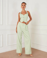 VICI - XANTHE CROPPED HALTER VEST AND POCKETED WIDE LEG PANT SET