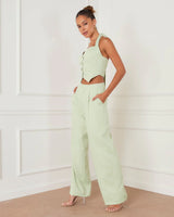 VICI - XANTHE CROPPED HALTER VEST AND POCKETED WIDE LEG PANT SET