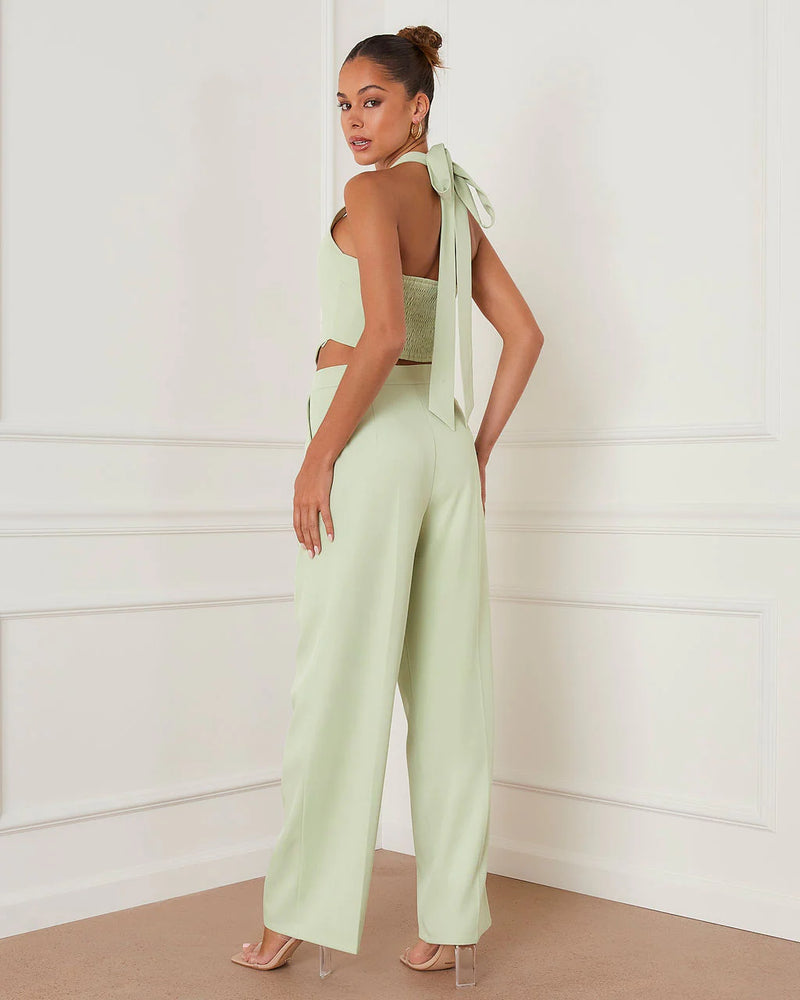 VICI - XANTHE CROPPED HALTER VEST AND POCKETED WIDE LEG PANT SET