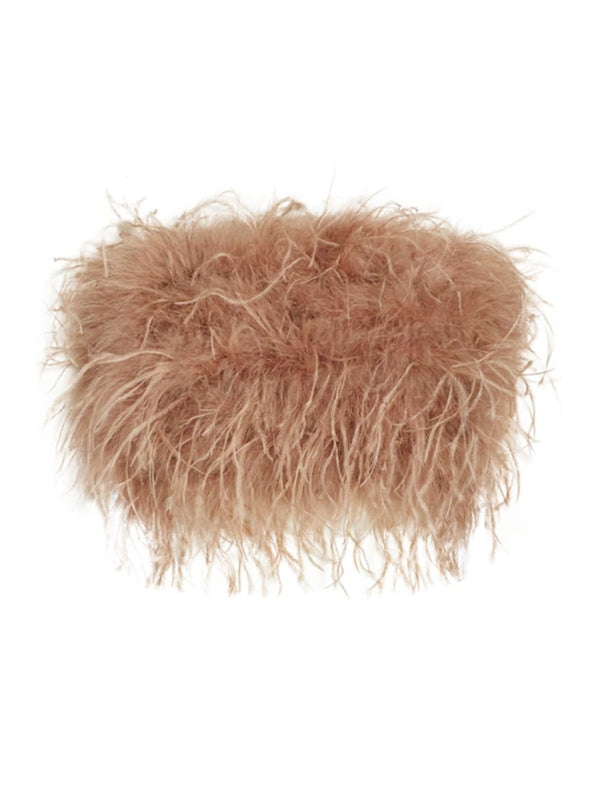 LAMARQUE - Zaina Ostrich Feather Bustier Top In Sirocco