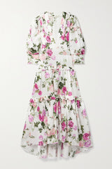 LOVESHACKFANCY - Lorencia Belted Ruffled Floral-Print Matte-Satin Maxi Dress