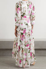 LOVESHACKFANCY - Lorencia Belted Ruffled Floral-Print Matte-Satin Maxi Dress