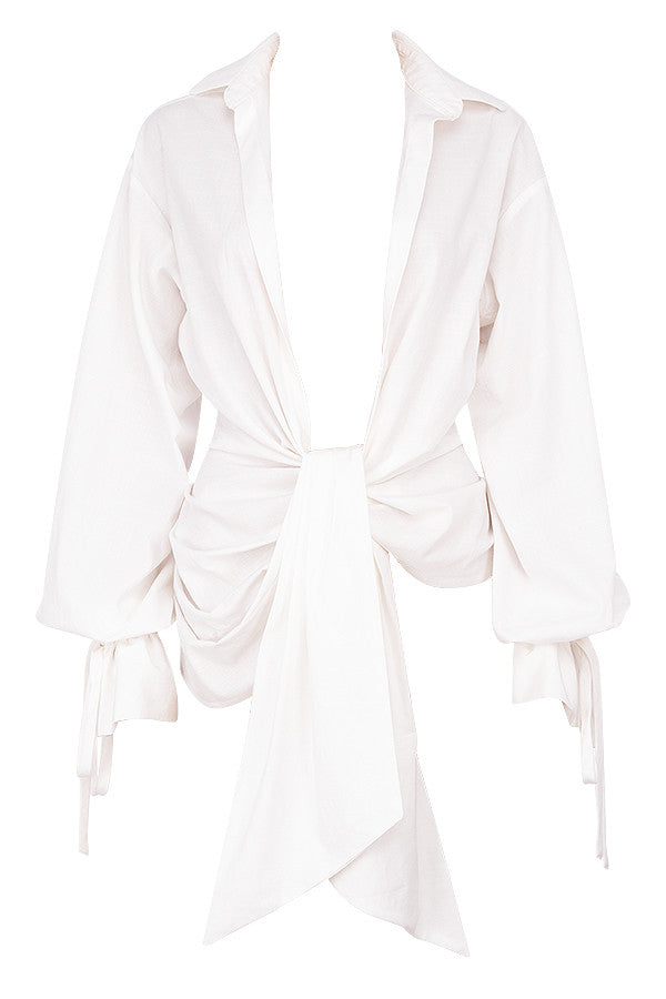 House of CB - PAIGE WHITE DRAPED COTTON SHIRT