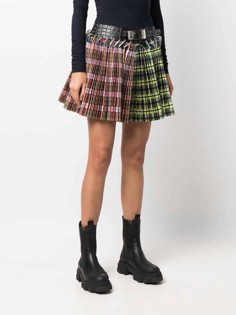 Chopova Lowena - Mini Plaid-Print Pleated Skirt