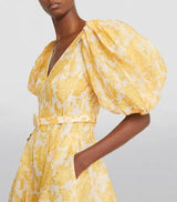 Linen-Silk Postcard Midi Dress - Yellow
