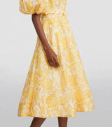 Linen-Silk Postcard Midi Dress - Yellow