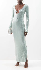 16 Arlington - Aoibhe Long Sleeve Sequin Backless Maxi Dress