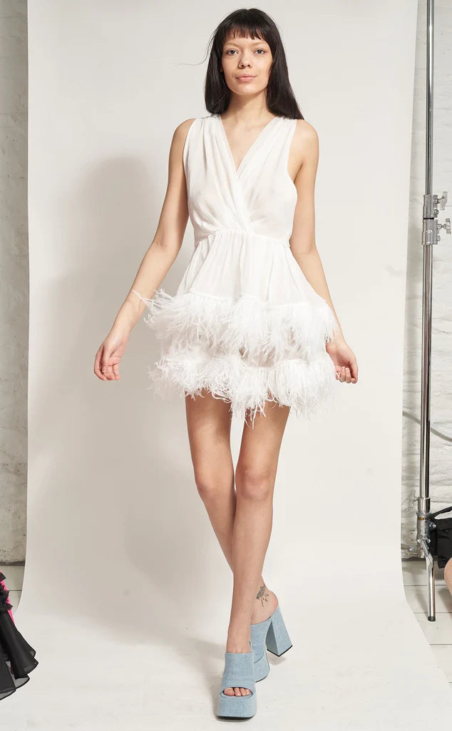 Dana Foley - TWO TIER FEATHER DRESS - WHITE