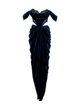 Miss Circle - Quintessa Teal Lace Velvet Corset Off Shoulder Gown