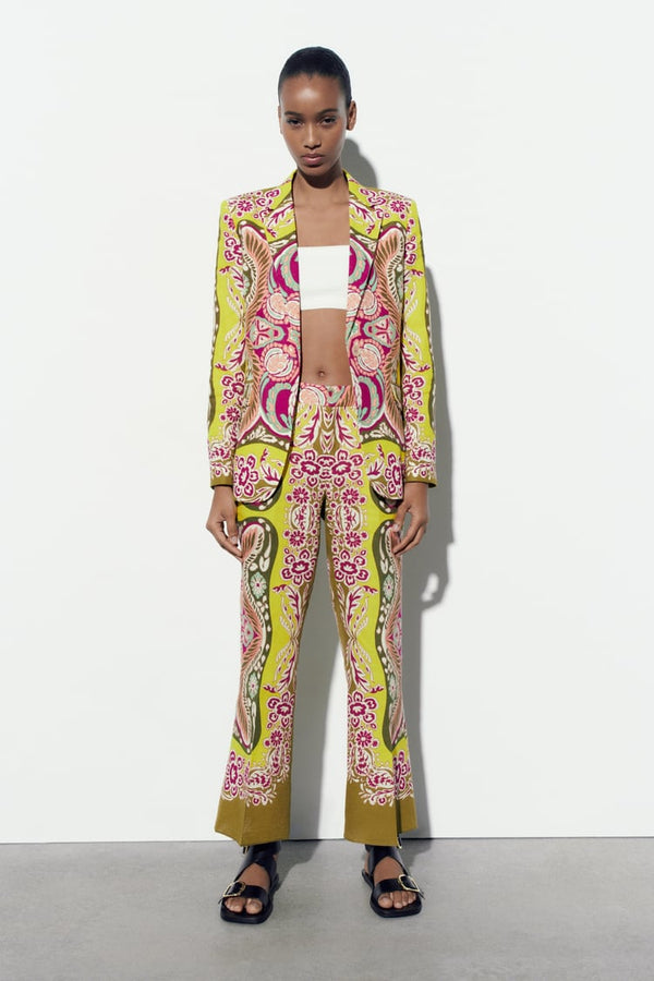 Zara - Printed Linen Blend Blazer and Pants