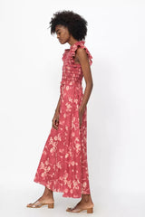 SEA - Monet Smocked Floral Maxi Red Dress