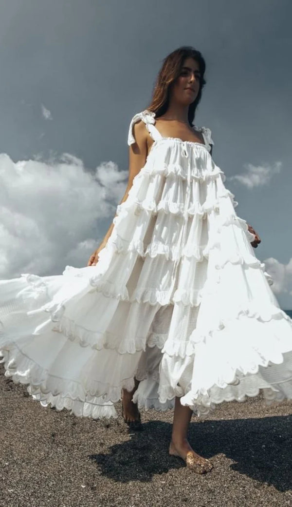 Milk Schiffli Frill Maxi Dress