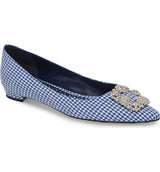 Manolo Blahnik - Hangisi Blue Gingham Ballerina Flat