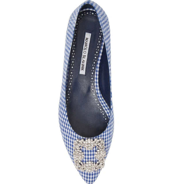 Manolo Blahnik - Hangisi Blue Gingham Ballerina Flat