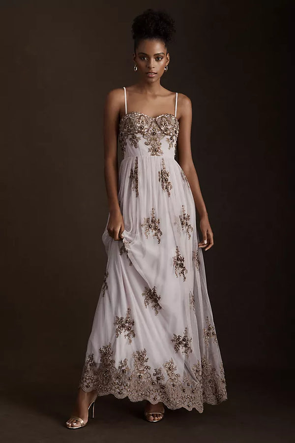 BHLDN - Stargazer Robina Hand-Embroidered Empire-Waist Sweetheart Corset Gown