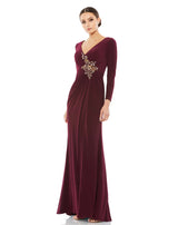 Mac Duggal - FAUX WRAP LONG SLEEVE GOWN W/ APPLIQUÉ DETAIL