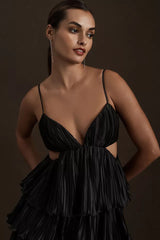 Carly Cushnie - Tiered Pleated V-Neck Cutout Midi Dress