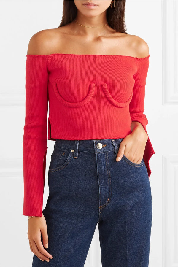 Orseund Iris - Cropped Off-the-shoulder Ribbed-knit Sweater
