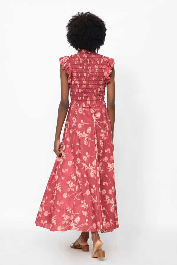 SEA - Monet Smocked Floral Maxi Red Dress