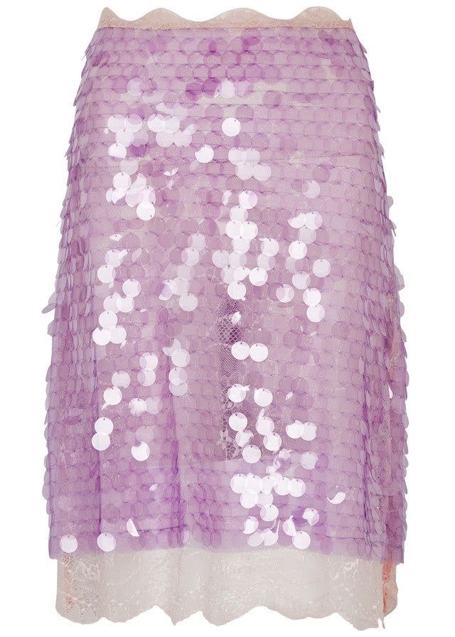 Helena Lace Trimmed Sequined Skirt