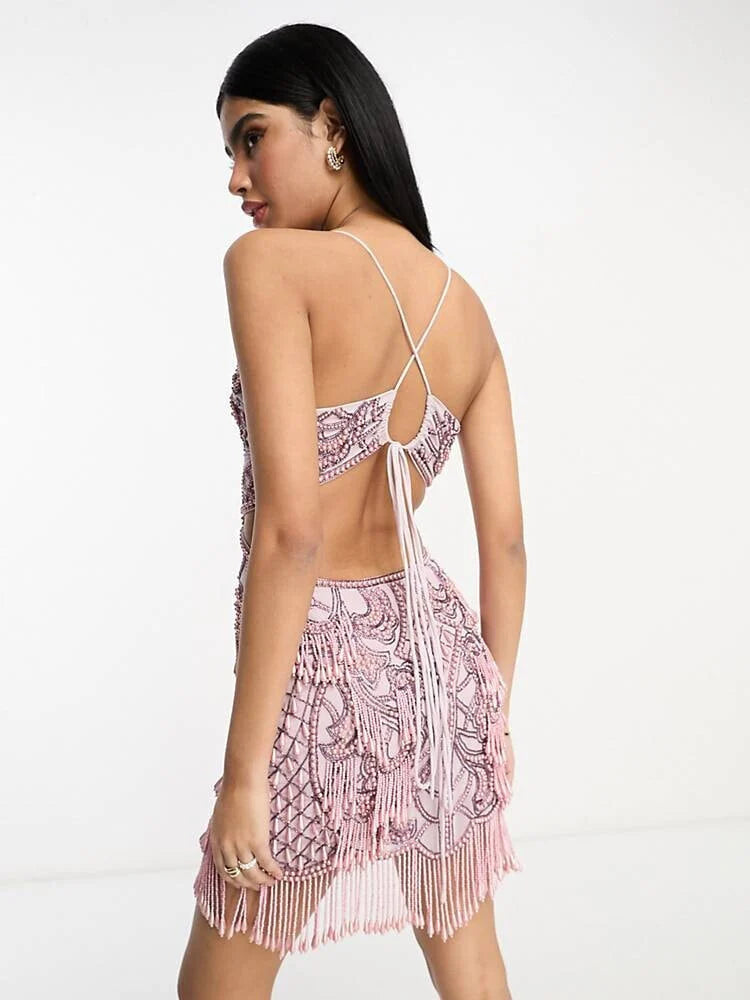 ASOS - ASOS Embellished Purple/Pink Pearl Dress