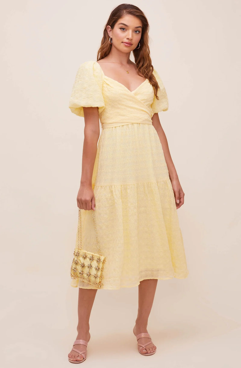 ASTR the Label - SONNET PUFF SLEEVE MIDI DRESS - YELLOW