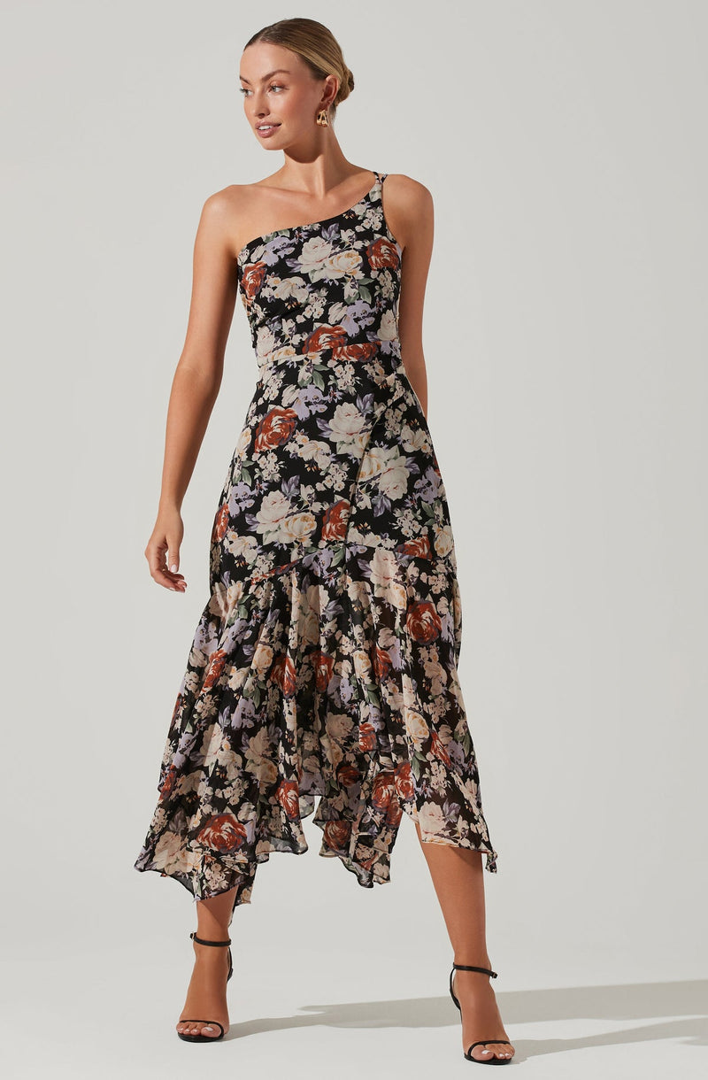 ASTR the Label - Emmylou Floral One Shoulder Midi Dress