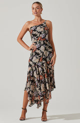 ASTR the Label - Emmylou Floral One Shoulder Midi Dress