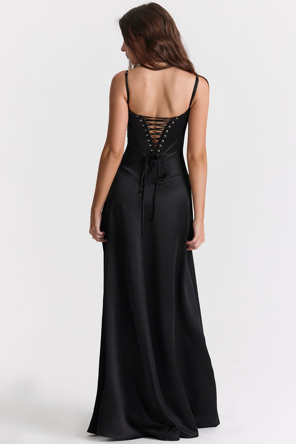 House of CB - ANABELLA BLACK LACE UP MAXI DRESS