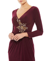 Mac Duggal - FAUX WRAP LONG SLEEVE GOWN W/ APPLIQUÉ DETAIL