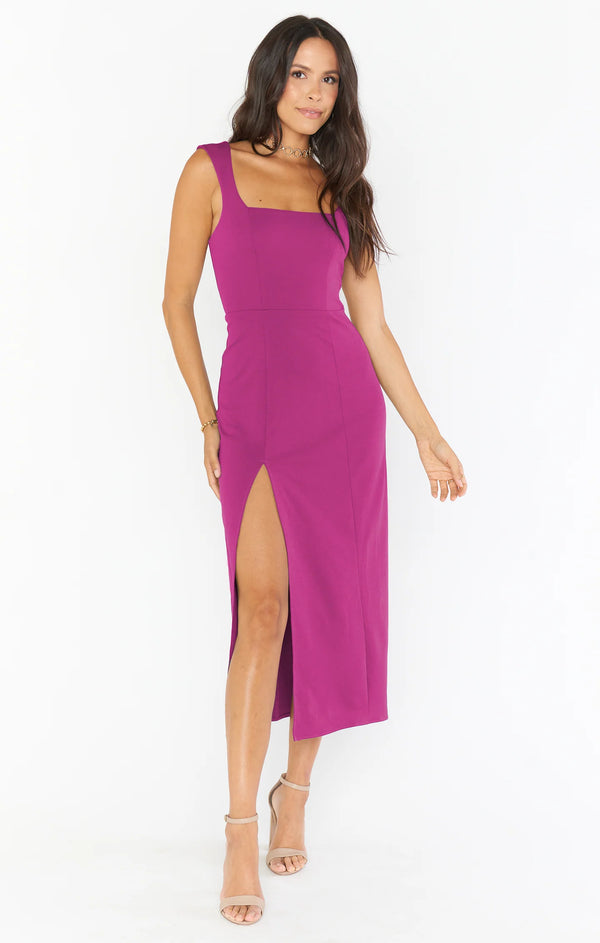 Show Me Your Mumu - Eden Midi Dress Fuchsia Rose Stretch Crepe