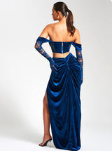 Miss Circle - Quintessa Teal Lace Velvet Corset Off Shoulder Gown