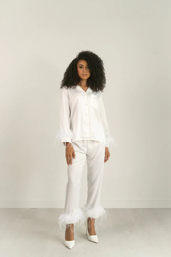 Bon Viviann - White Satin Feather PJs