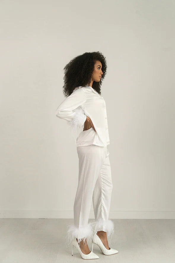 Bon Viviann - White Satin Feather PJs