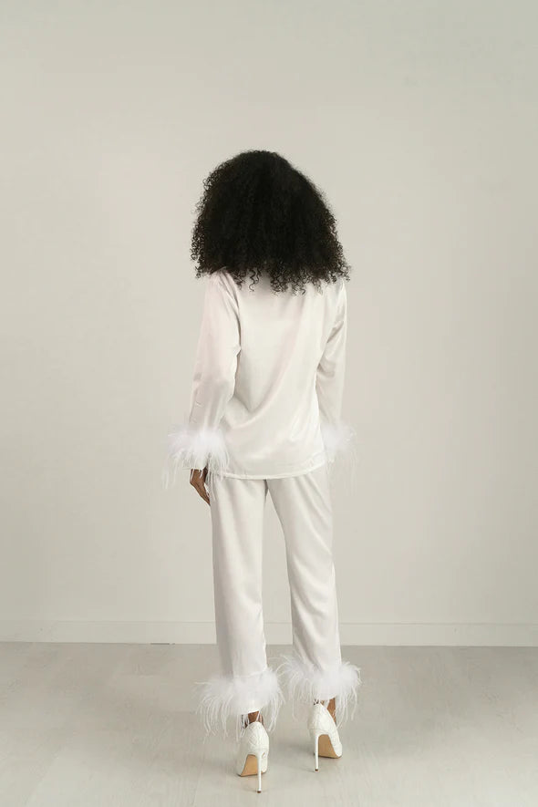 Bon Viviann - White Satin Feather PJs