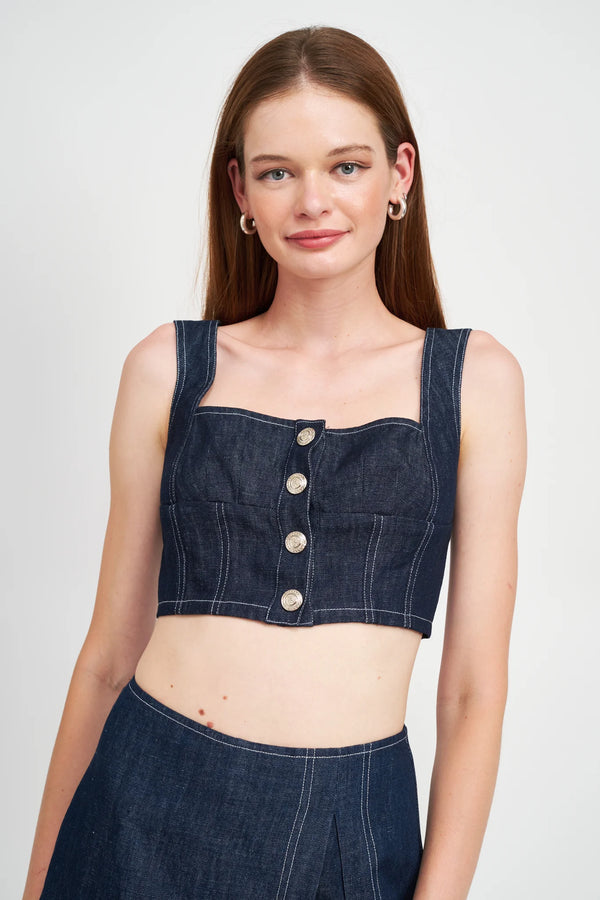 En Saison - Demi Denim Bustier Crop Top and Skirt Set