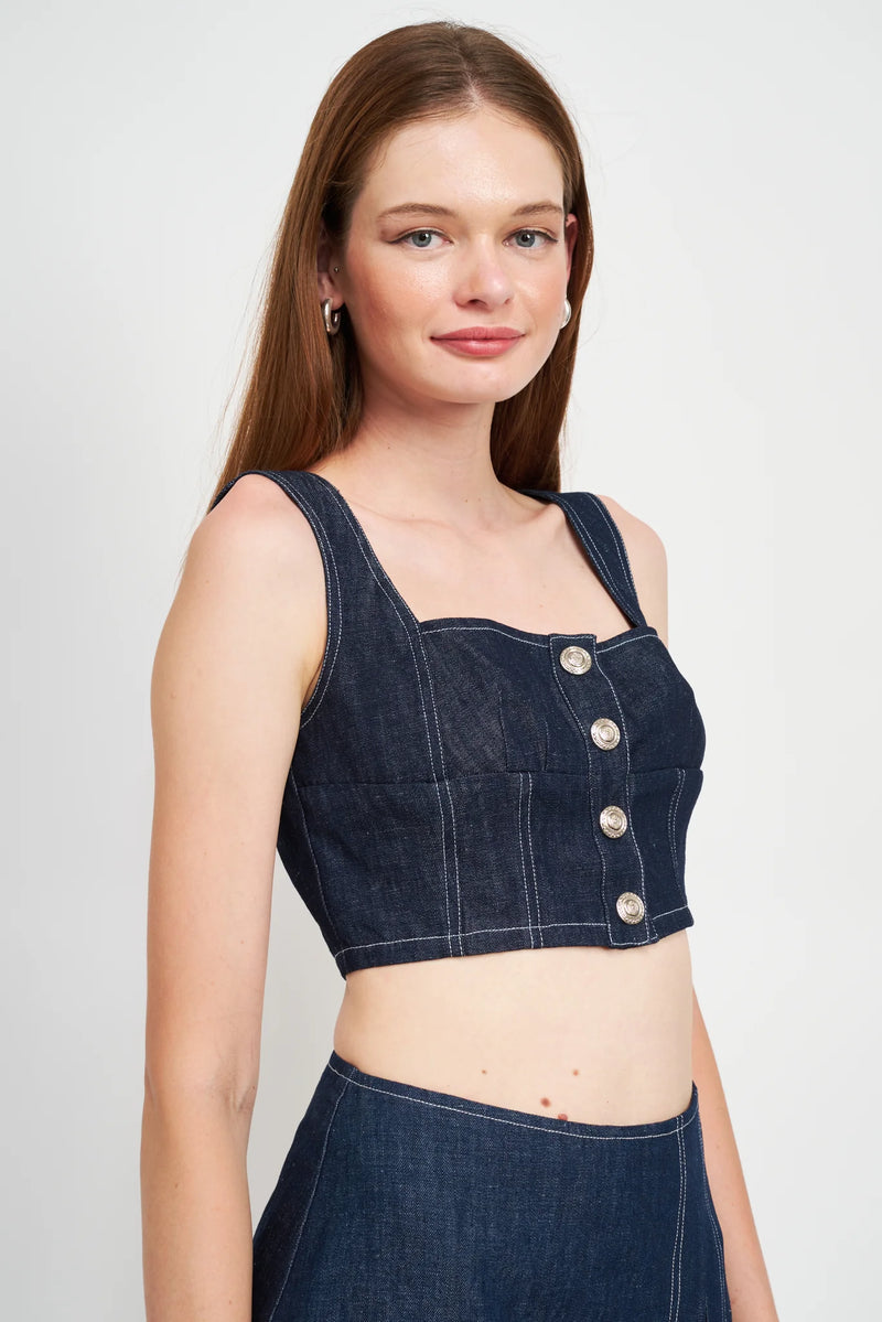 En Saison - Demi Denim Bustier Crop Top and Skirt Set