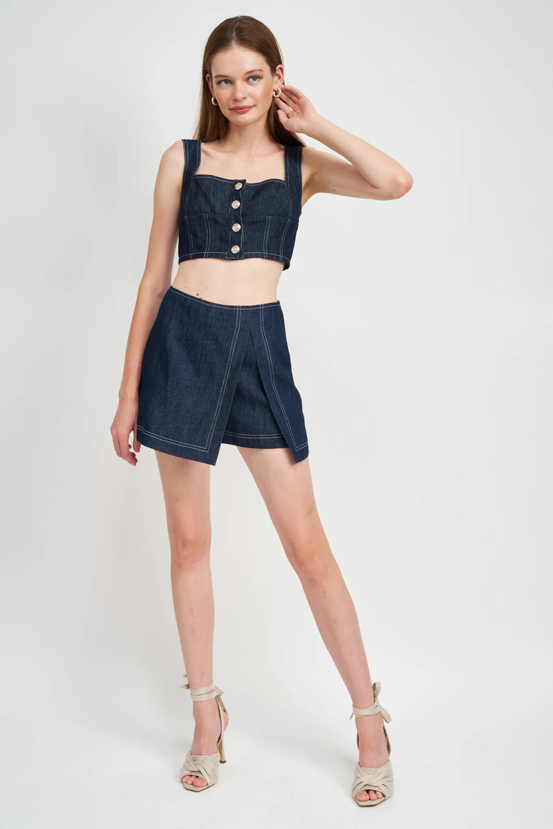 En Saison - Demi Denim Bustier Crop Top and Skirt Set