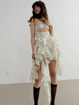 JNYLON STUDIOS - Floral Ruffle Strapless Dress
