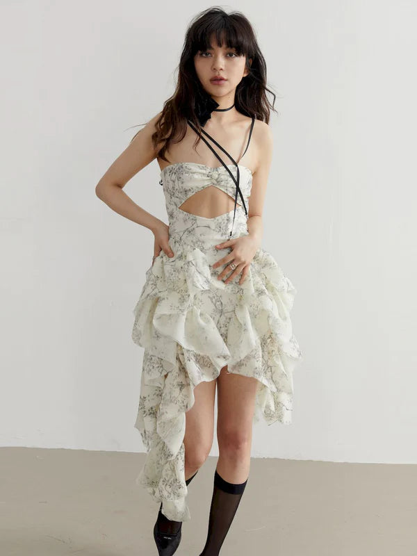 JNYLON STUDIOS - Floral Ruffle Strapless Dress