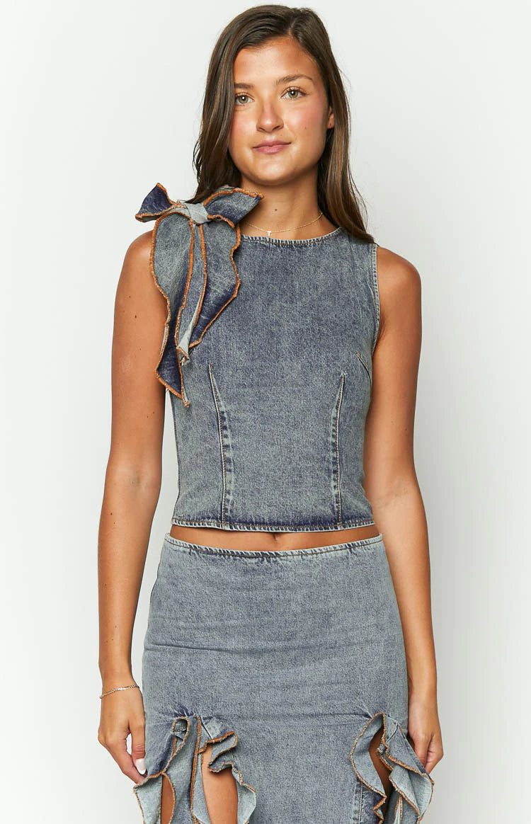 Lioness - Faded Blue Denim Top