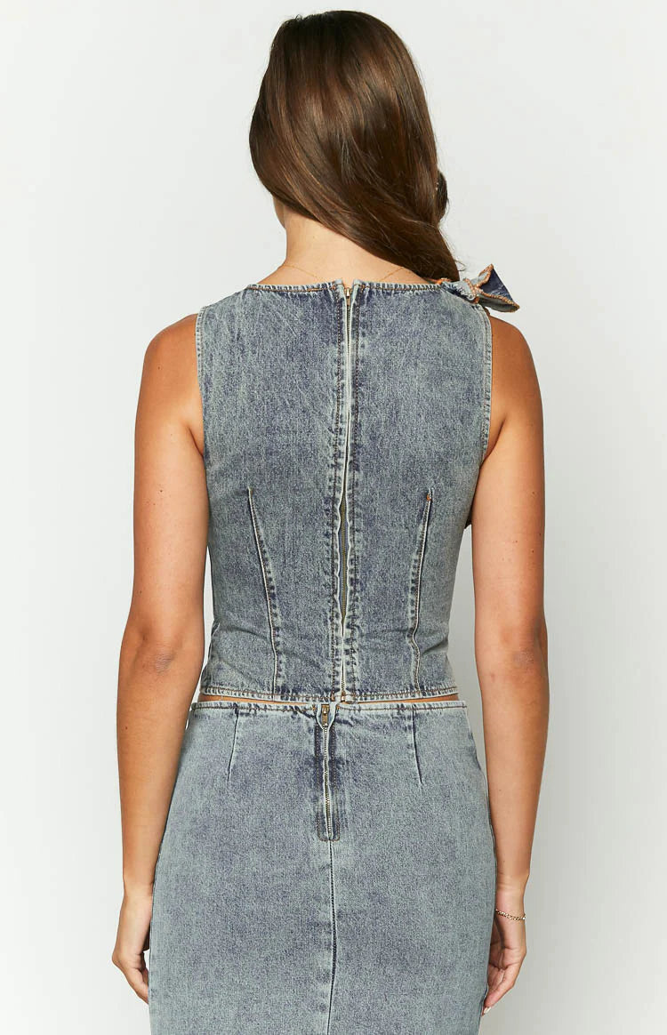 Lioness - Faded Blue Denim Top